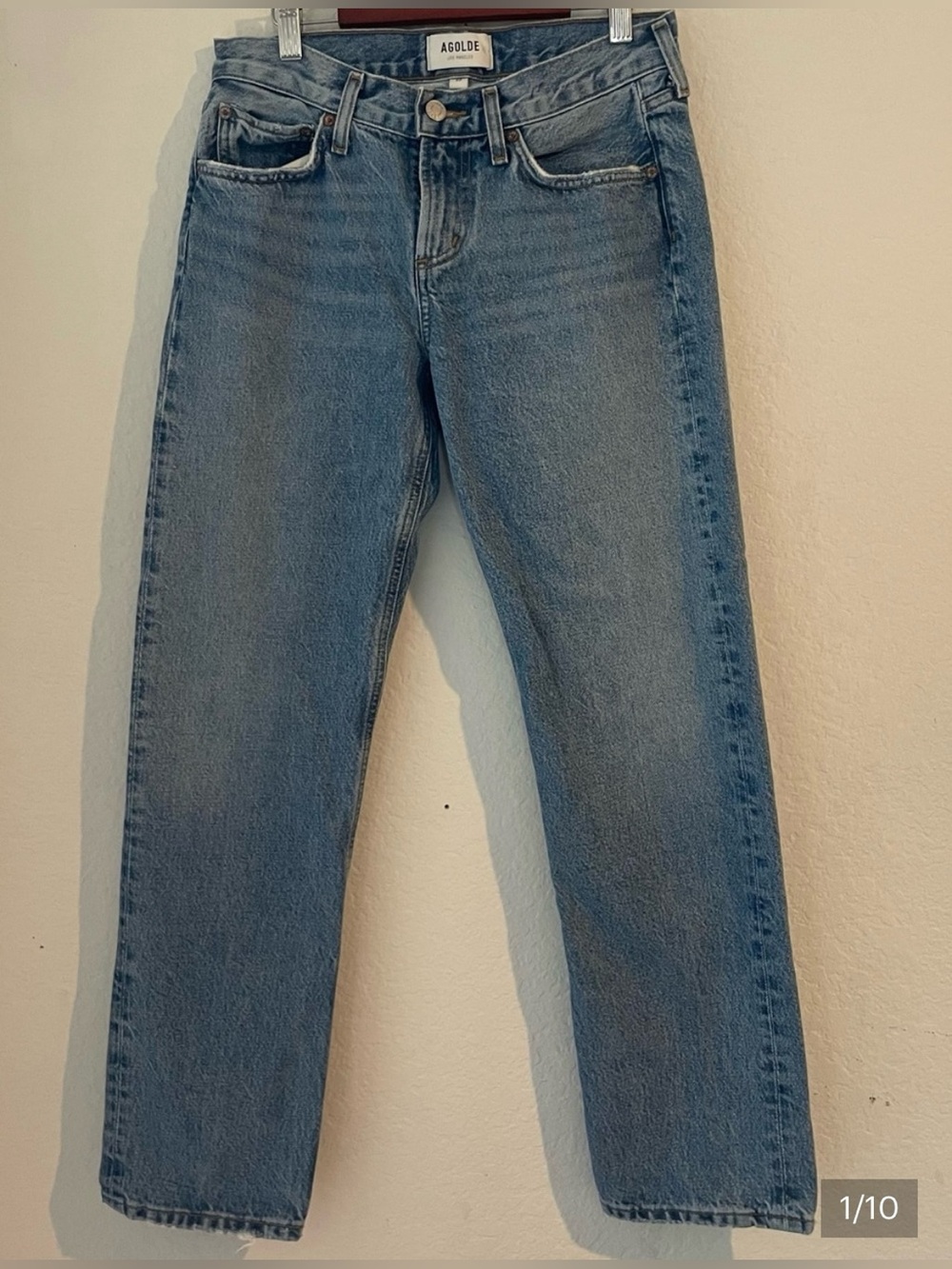 AGOLDE Amber Low Rise Straight Jeans 25 Dark Wash Raw Hem Organic Cotton